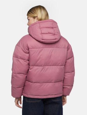 پافر زنانه کلاه دار دیکیز مدل Alatna Oversized Puffer Jacket صورتی - Image 2